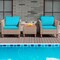 Modern Patio Conversation Set 3 Piece Rattan Sofas with Cushions Acacia Coffee Table